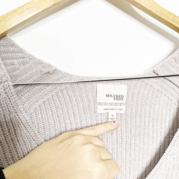 WILFRED FREE Wolter Sweater Waffle knit V neck sweater Heather Birch WOMENS M - Picture 4 of 7